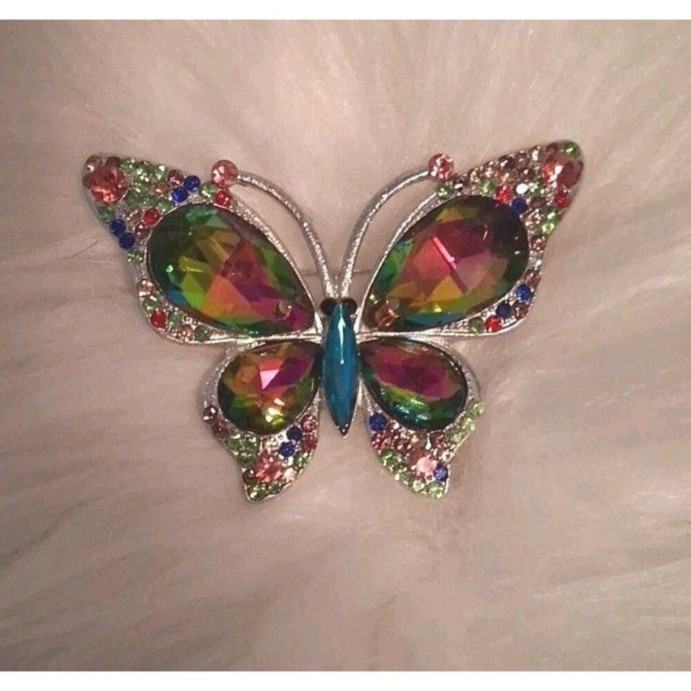 Butterly Rainbow Crystal Pin Brooch 2.5"